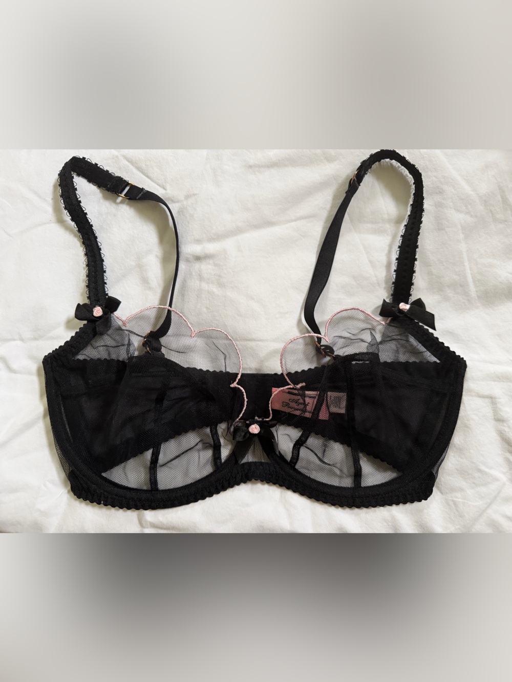 Agent Provocateur Sheer Black Lace Underwire Bra with Pink Trim